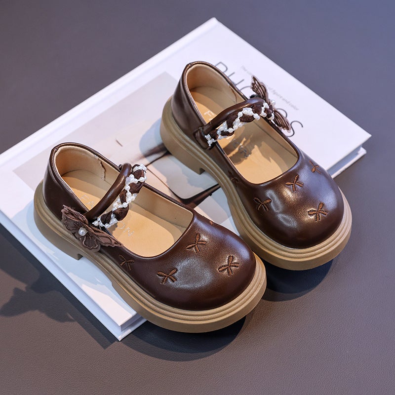 Girls' Shoes Children'S Princess Small Leather Shoes New Autumn Baby Girl Simple Black Single Shoes Versatile - Image 1