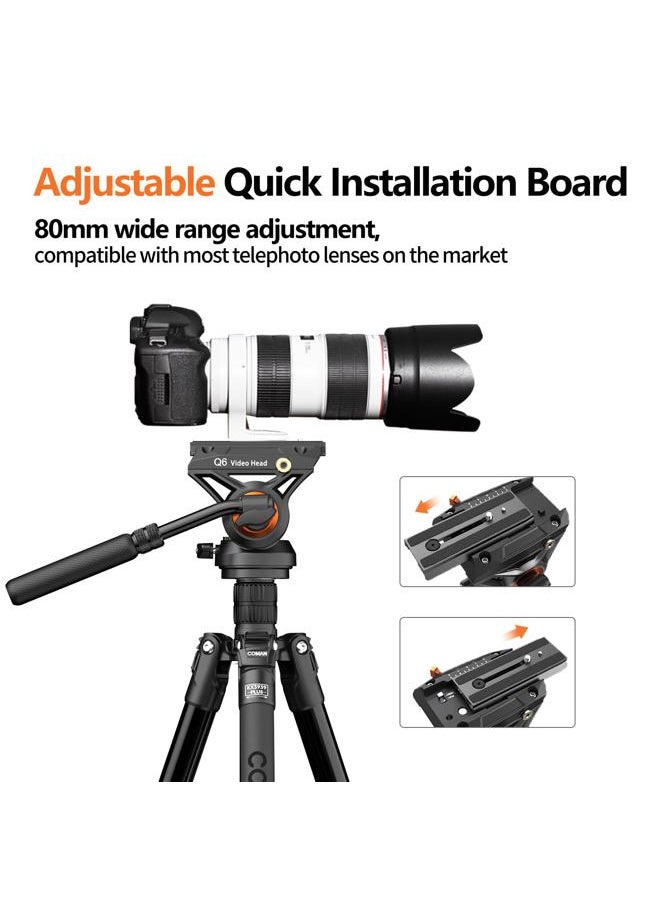Fluid Head Tripod for DSLR Camcorder,Camera Monopod Tripod 360° Pan&+90°/-70° Tilt,New Q6 Fluid Head Aluminum Alloy QR Plate Compatible with DJI RS Gimbal Manfrotto Max Load 17.6lb