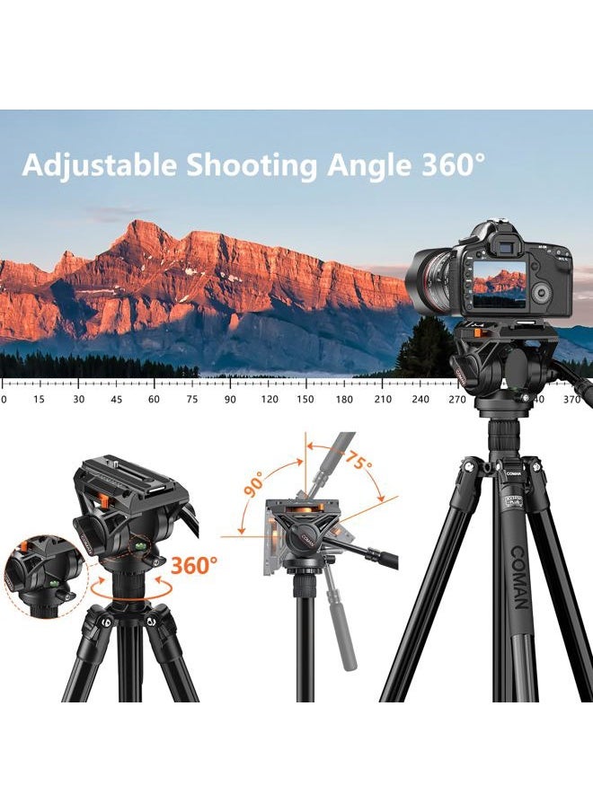 Fluid Head Tripod for DSLR Camcorder,Camera Monopod Tripod 360° Pan&+90°/-70° Tilt,New Q6 Fluid Head Aluminum Alloy QR Plate Compatible with DJI RS Gimbal Manfrotto Max Load 17.6lb