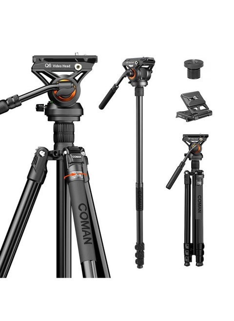 Fluid Head Tripod for DSLR Camcorder,Camera Monopod Tripod 360° Pan&+90°/-70° Tilt,New Q6 Fluid Head Aluminum Alloy QR Plate Compatible with DJI RS Gimbal Manfrotto Max Load 17.6lb