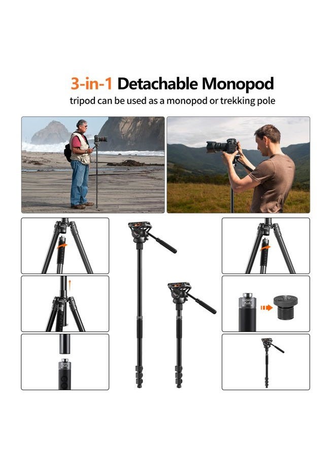 Fluid Head Tripod for DSLR Camcorder,Camera Monopod Tripod 360° Pan&+90°/-70° Tilt,New Q6 Fluid Head Aluminum Alloy QR Plate Compatible with DJI RS Gimbal Manfrotto Max Load 17.6lb