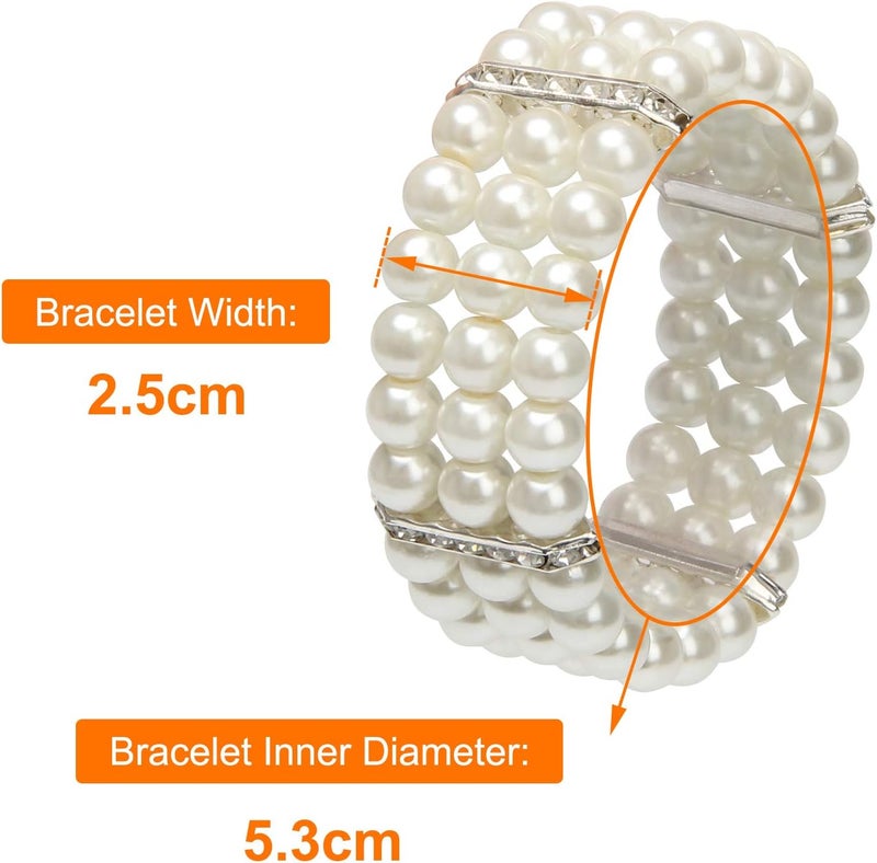 Coolrunner Ladies Faux Pearls Accent Off White Stretch Wrist Bracelet Jewelry (Pearl style3) - Image 2