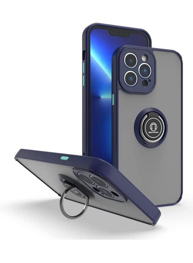 حافظة لآيفون 14 برو ماكس 6.7 بوصة غطاء حامل حلقة معدنية قبضة قاعدة سيارة مثبت مغناطيسي مضاد للصدمات ظهر صلب غير لامع لحافظة آيفون 14 برو ماكس 6.7 بوصة (أزرق)