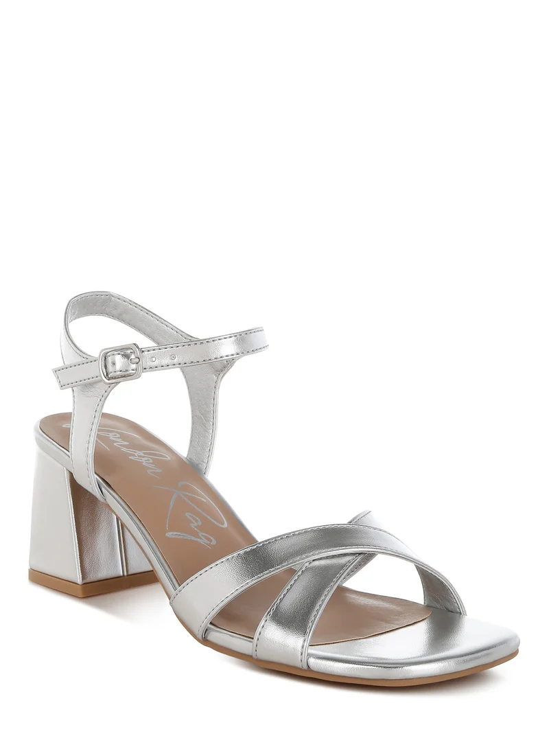 London Rag Metallic Ankle Strap Sandals in Silver