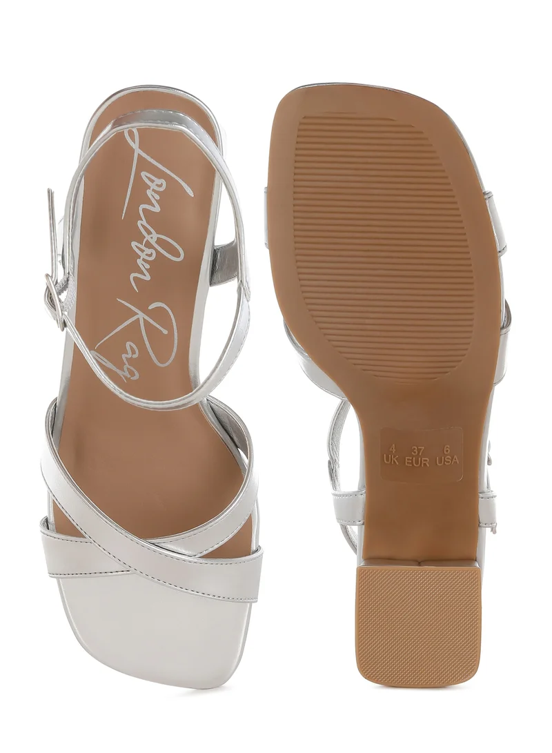 London Rag Metallic Ankle Strap Sandals in Silver