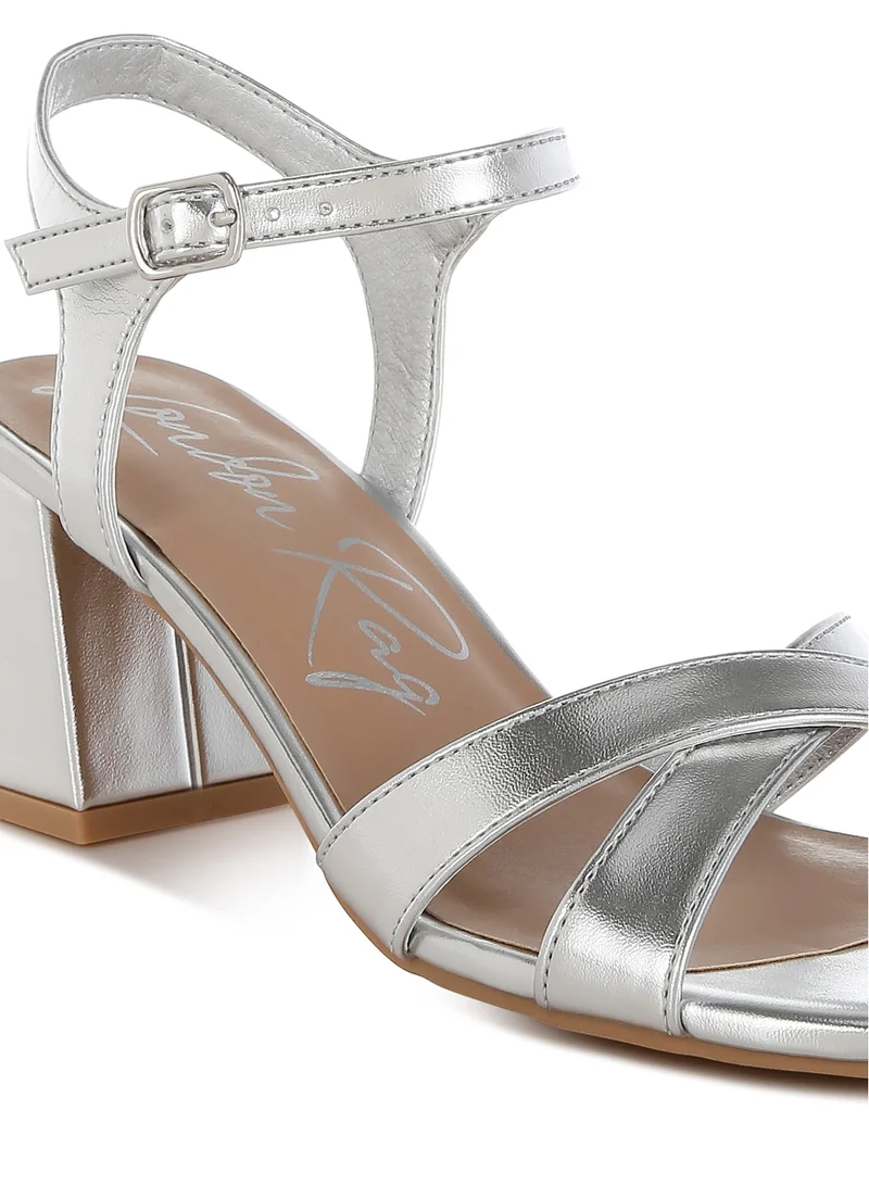 London Rag Metallic Ankle Strap Sandals in Silver
