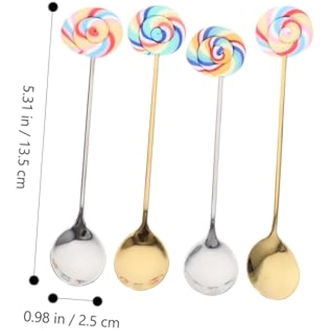 rayihni 4Pcs Stainless Steel Coffee  Tea Spoon Set  Decorative Lollipop Design For Mixing Stirring  Serving - Image 2