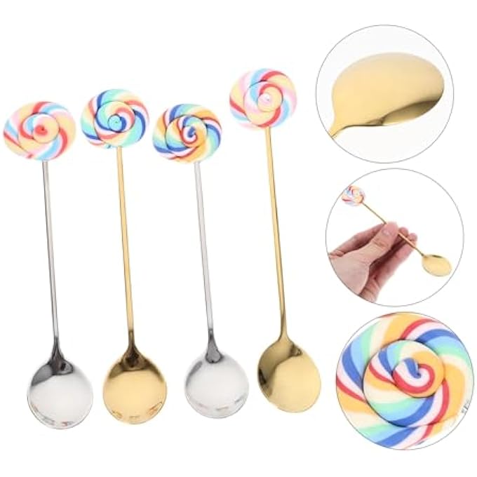 rayihni 4Pcs Stainless Steel Coffee  Tea Spoon Set  Decorative Lollipop Design For Mixing Stirring  Serving - Image 5