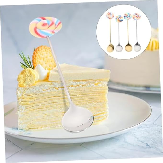 rayihni 4Pcs Stainless Steel Coffee  Tea Spoon Set  Decorative Lollipop Design For Mixing Stirring  Serving - Image 3