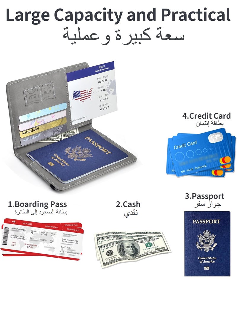 2 Pack Passport Holder for Travel Essentials, Passport Wallet Cover Case for Travel Must Haves Accessories,Passport Book Holders for Women and Men Grey  - Image 2