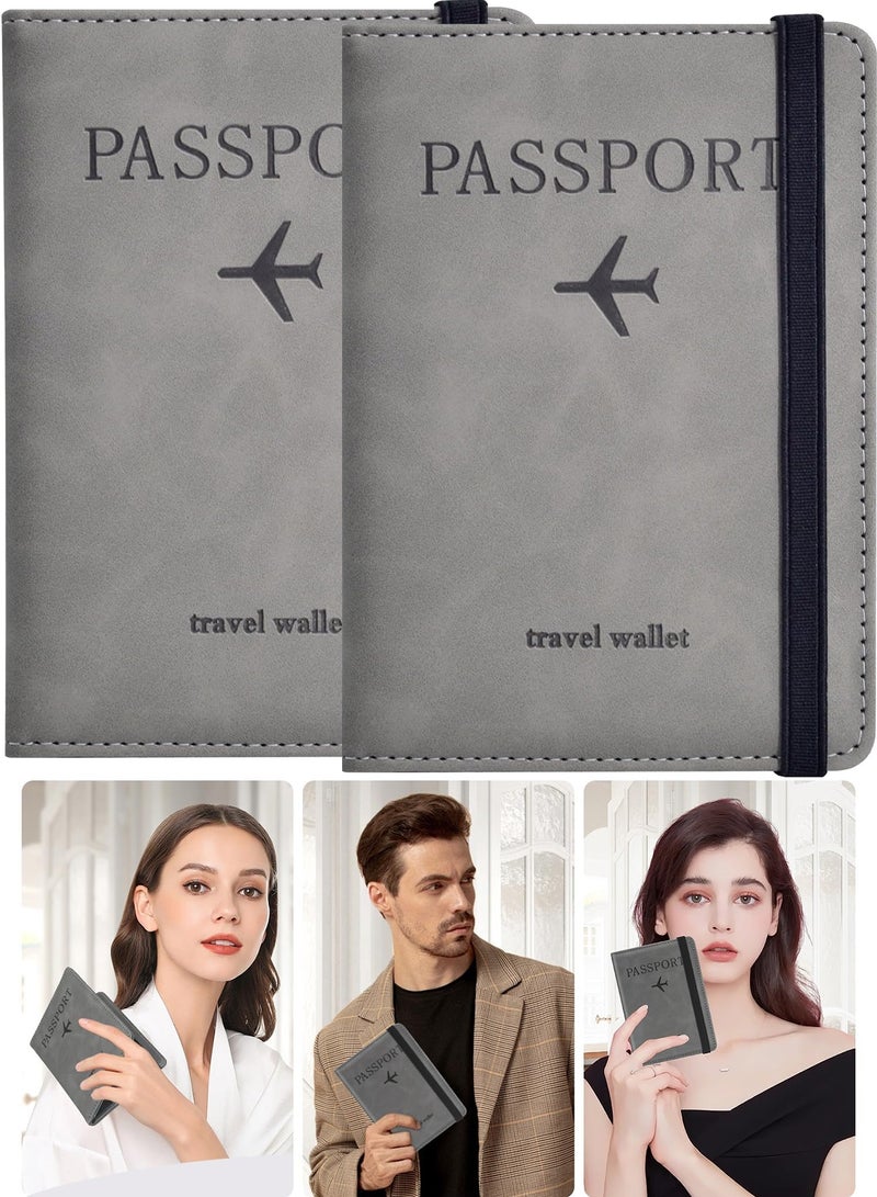 2 Pack Passport Holder for Travel Essentials, Passport Wallet Cover Case for Travel Must Haves Accessories,Passport Book Holders for Women and Men Grey  - Image 1