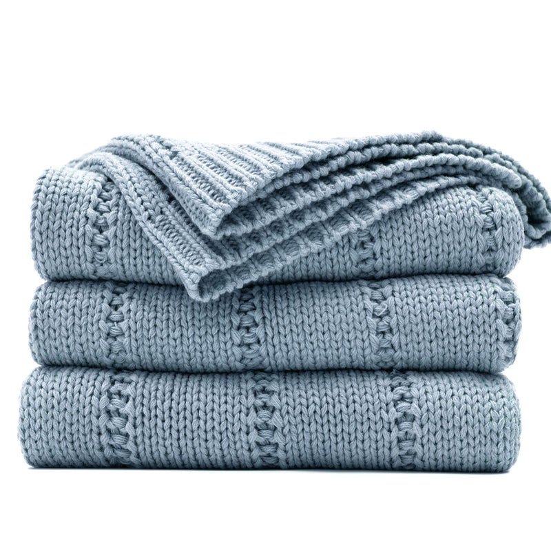 RECYCO Cable Knit Blue Throw Blanket for Couch Super Soft Warm Cozy Decorative Knitted Throw Blanket 23LB for Bed Sofa Chair 50x60