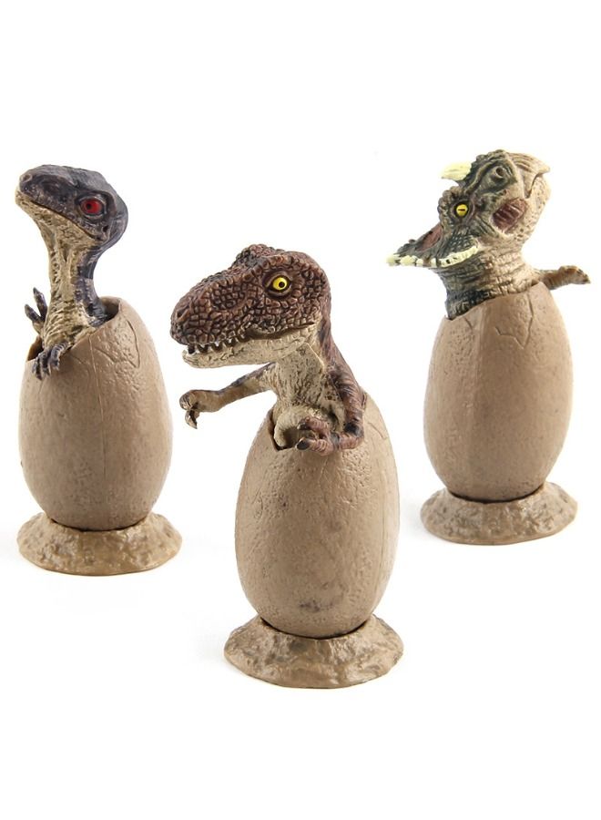 lelewu Set of 3 Half Hatched Dinosaur Model with Base, Animal Simulation Model Toy for Kids Toddlers Decorations Educational, Tyrannosaurus Rex Triceratops Velociraptor Dinosaur Egg Set 2.5x6cm - Image 1