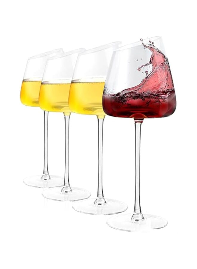 Slanted Red Wine Glasses, Set of 2, Elegant Hand-Blown Long Stem Wine Glasses with Unique Concave Base, Modern Premium Crystal Glassware, Gift for Wedding,Wine Tasting,and Christmas - Image 1