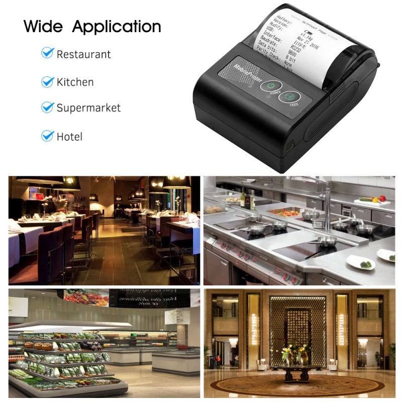 Portable Thermal Printer: 58mm Paper Width 203dpi Resolution - Dual-Mode USB & BT Connection, Ink-Free Printing, Lightweight Black Printer for On-The-Go Use - Image 3