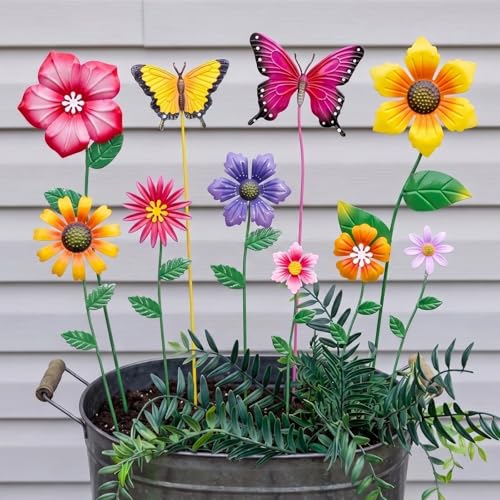 hogardeck Garden Decor for Outside Set of 10 Metal Flowers Decorative Garden Stakes for Spring Decor Yard Art Garden Decorations for Outdoor Lawn Porch Pathway MultiColor Color b - Image 3