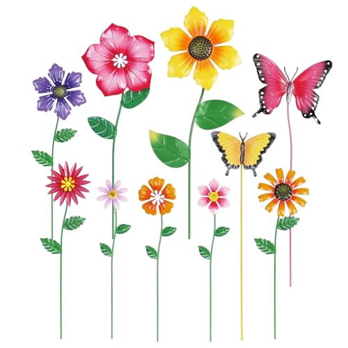 hogardeck Garden Decor for Outside Set of 10 Metal Flowers Decorative Garden Stakes for Spring Decor Yard Art Garden Decorations for Outdoor Lawn Porch Pathway MultiColor Color b - Image 1
