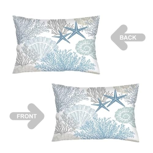 AELMARNEE Beach Theme Throw Pillow Cover Queen Size Set of 2,Nautical Blue Coral Starfish Ocean Marine Coastal,Lumbar Pillow Case Standard Pillow Cases with Zipper Decorative Cushion Covers,20"x30",Teal Blue - Image 4