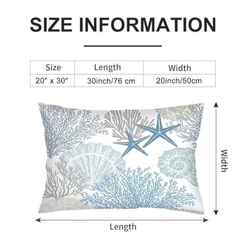 AELMARNEE Beach Theme Throw Pillow Cover Queen Size Set of 2,Nautical Blue Coral Starfish Ocean Marine Coastal,Lumbar Pillow Case Standard Pillow Cases with Zipper Decorative Cushion Covers,20"x30",Teal Blue - Image 5