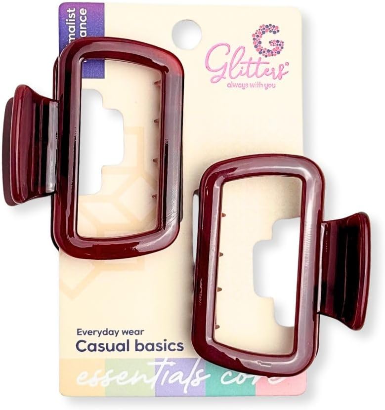 Glitters Casual Basics Hair Claw Clips, Brown, Set of 2, Everyday Wear - Image 1