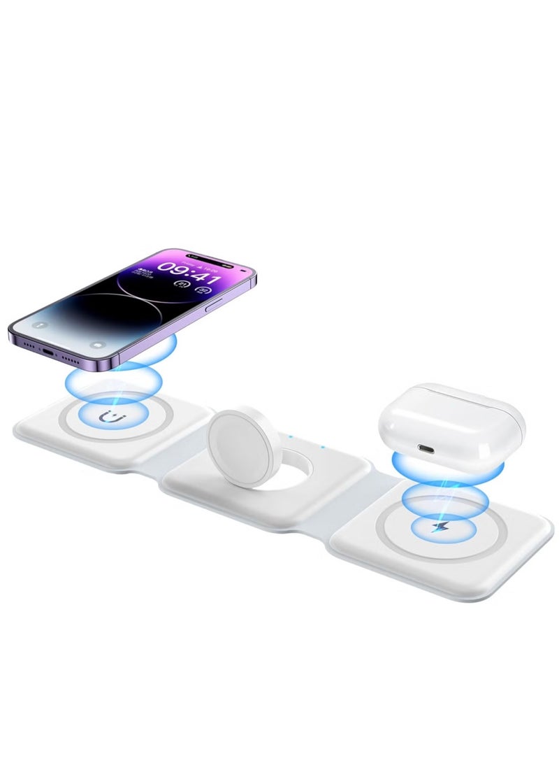 JAJEEK 3 in 1 Wireless Charger, Foldable Magnetic Charging Dock for iPhone 13/12/11 Pro Max/X/XS Max/8/8 Plus, AirPods 3/2/Pro, iWatch Series 7/6/5/SE/4/3/2, Samsung Phones - Fast, Convenient, Space-Saving, Sleek White Design - Image 1