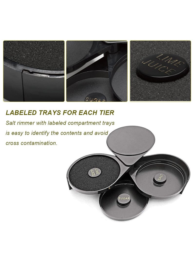 SYOSI 3 Tier Bar Glass Rimmer, Margarita Salt Rimmer, Tier Bar Glass Rimmer for Margarita and Cocktail, Bartender Tool, Salt Box Spice Container, 3-Tier Rotating Trays Salt Sugar Lime Rimmer(Black)  - Image 3