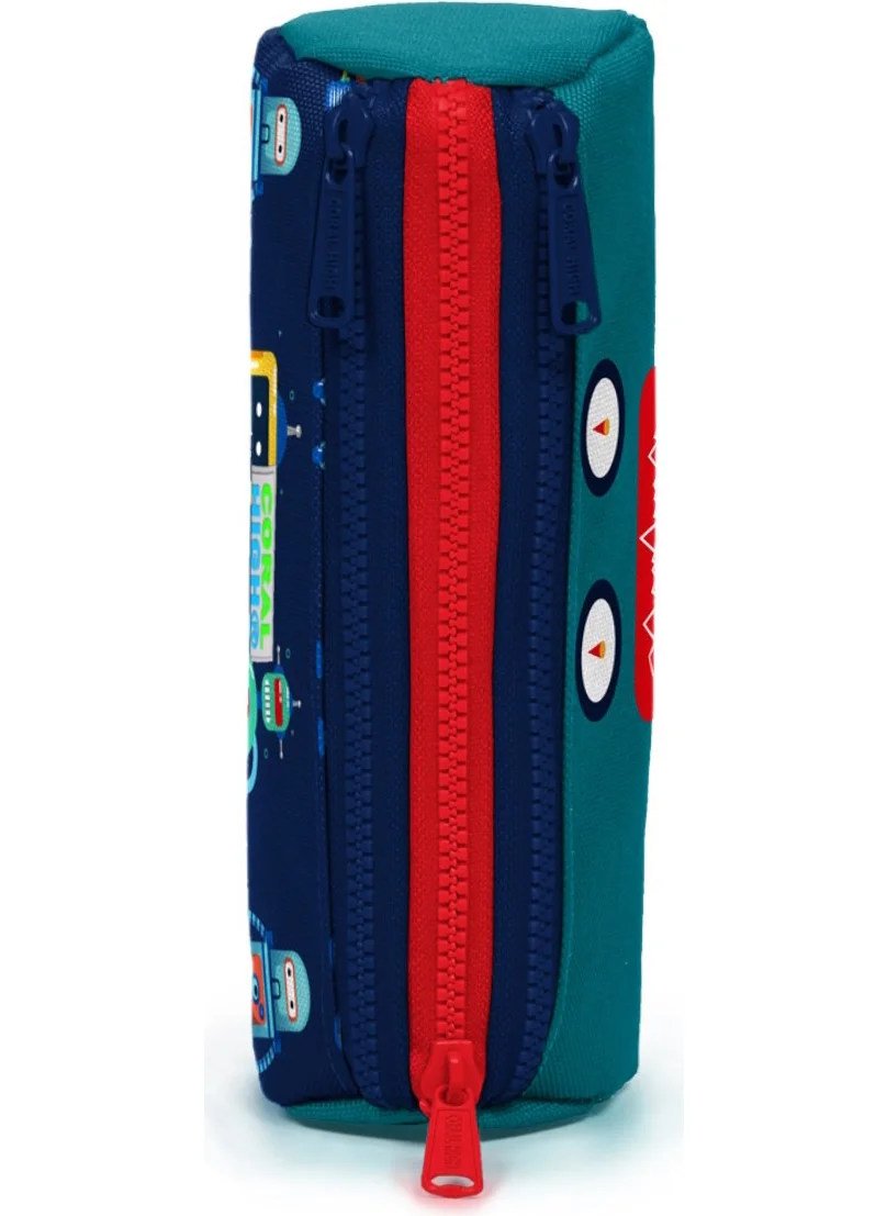 Elatae Robot Patterned Pen Holder Three Compartment Pencil Case 22324