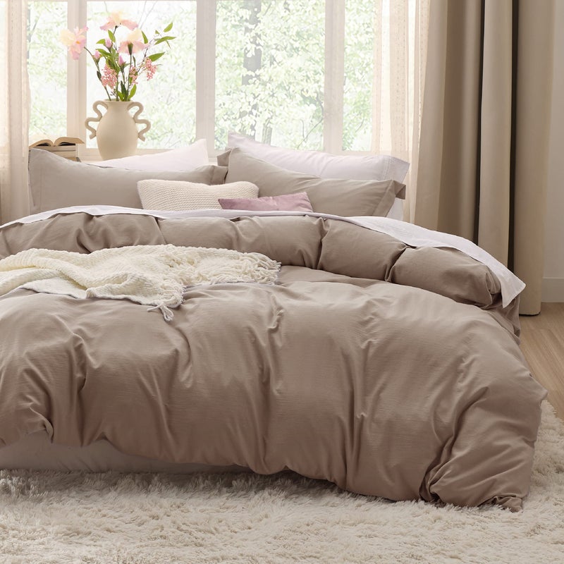 Bedsure Khaki Oversized Queen Duvet Cover - Soft Prewashed Oversized Queen Duvet Cover Set  3 Pieces  1 Duvet Cover 98x98 Inches with Zipper Closure and 2 Pillow Shams  Comforter Not Included - Image 1