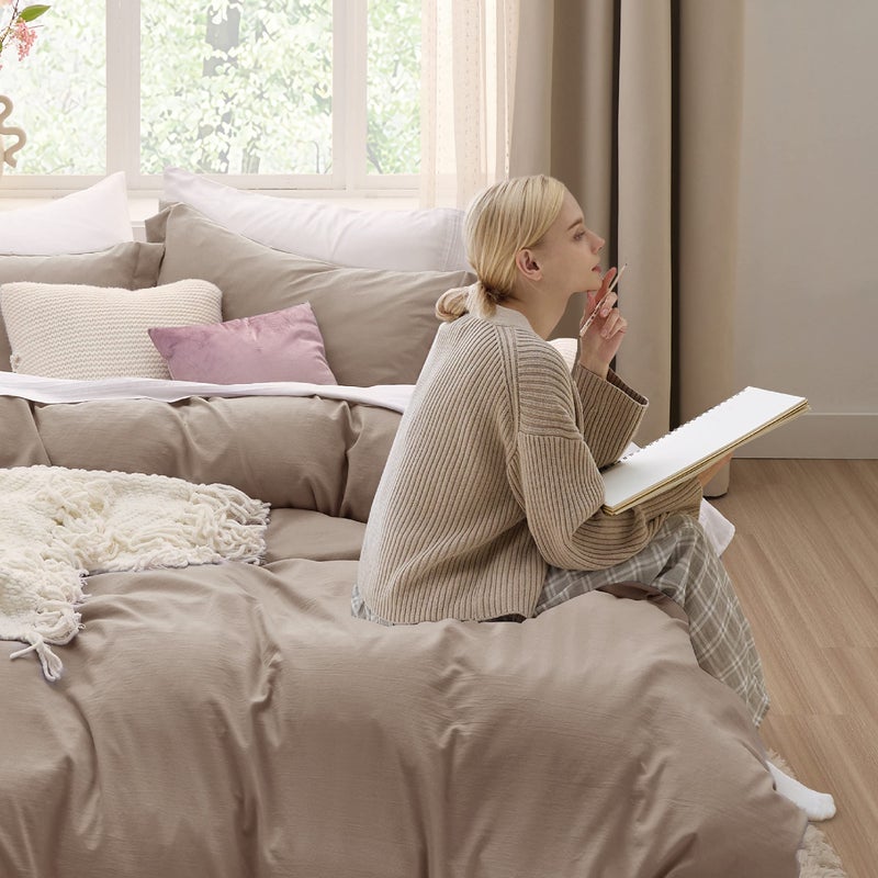 Bedsure Khaki Oversized Queen Duvet Cover - Soft Prewashed Oversized Queen Duvet Cover Set  3 Pieces  1 Duvet Cover 98x98 Inches with Zipper Closure and 2 Pillow Shams  Comforter Not Included - Image 3