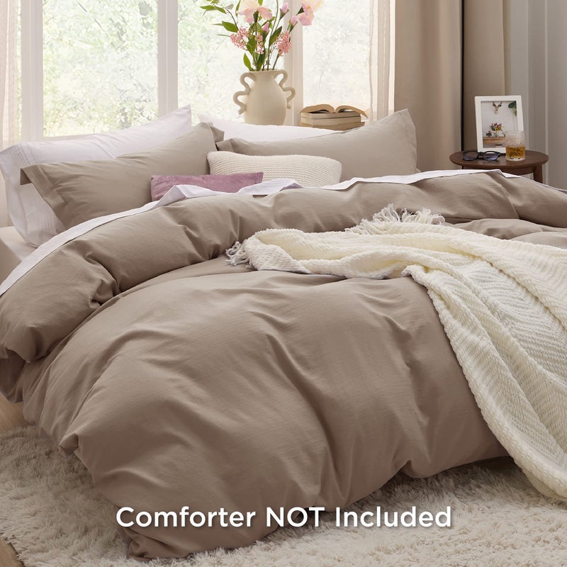 Bedsure Khaki Oversized Queen Duvet Cover - Soft Prewashed Oversized Queen Duvet Cover Set  3 Pieces  1 Duvet Cover 98x98 Inches with Zipper Closure and 2 Pillow Shams  Comforter Not Included - Image 2