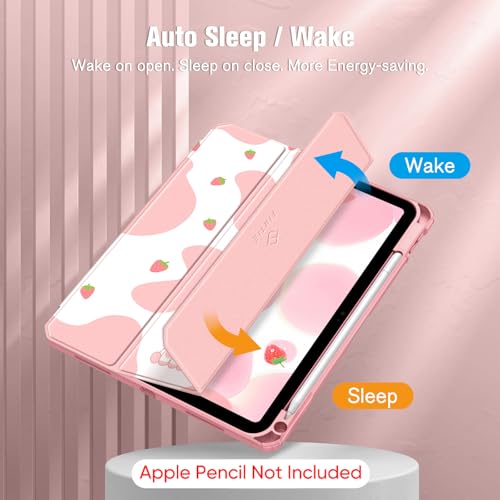 Fintie Hybrid Slim Case for iPad (A16) 11th Generation 11 Inch (2025), iPad 10th Generation 10.9 Inch (2022) - Shockproof Cover with Clear Transparent Back Shell & Pencil Holder, Strawberry Cow - Image 3