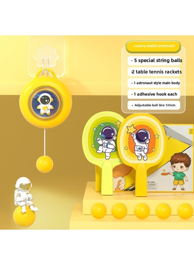 Nariele Exquisite Hanging Table Tennis Children's Trainer Parent-child Interactive Indoor Hand-eye Coordination Exercise Racket Toys-Color:3d Astronaut/lemon Yellow 【2 Shots + 6 Balls】 Gift Box Style❤One-cl - Image 1