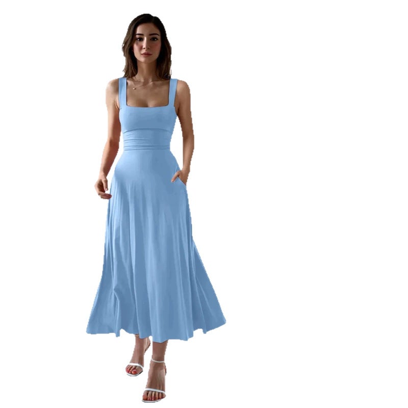 Women's Elegant Slim Fit Long Dress with Wide Straps - Image 5