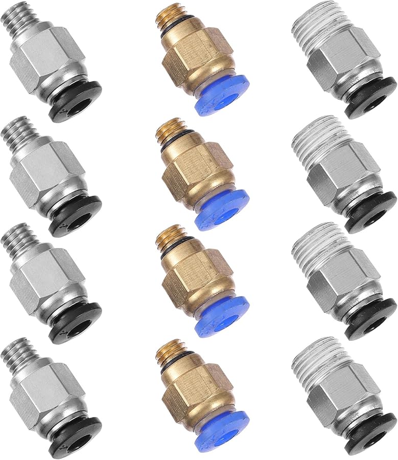 Brass Push To Connect Air Hose Fittings 12PCS With Threaded Adapters For Printer Tubes - Image 2