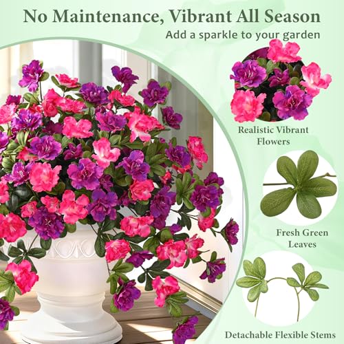 Dolicer Artificial Flowers for Outdoors, 2 Bundles UV Resistant Fake Rose Red & Purple Artificial Outdoor Plants Look Real for Outside Front Faux Door Porch Patio Balcony Decor - Image 4