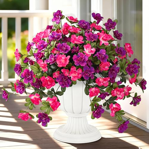 Dolicer Artificial Flowers for Outdoors, 2 Bundles UV Resistant Fake Rose Red & Purple Artificial Outdoor Plants Look Real for Outside Front Faux Door Porch Patio Balcony Decor - Image 1