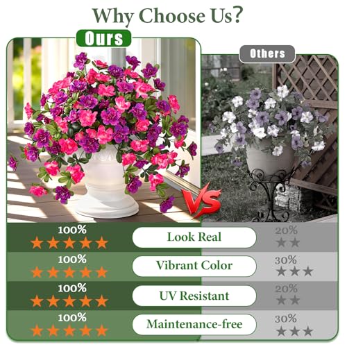 Dolicer Artificial Flowers for Outdoors, 2 Bundles UV Resistant Fake Rose Red & Purple Artificial Outdoor Plants Look Real for Outside Front Faux Door Porch Patio Balcony Decor - Image 5