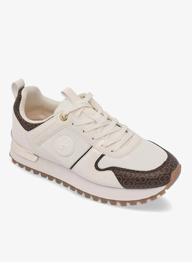 Celeste BEIGE Women Monogram Print Lace-Up Ankle Sneakers for Women | Best Price UAE