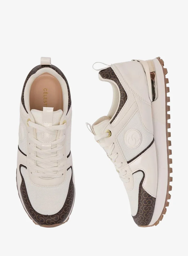 Celeste BEIGE Women Monogram Print Lace-Up Ankle Sneakers for Women | Best Price UAE