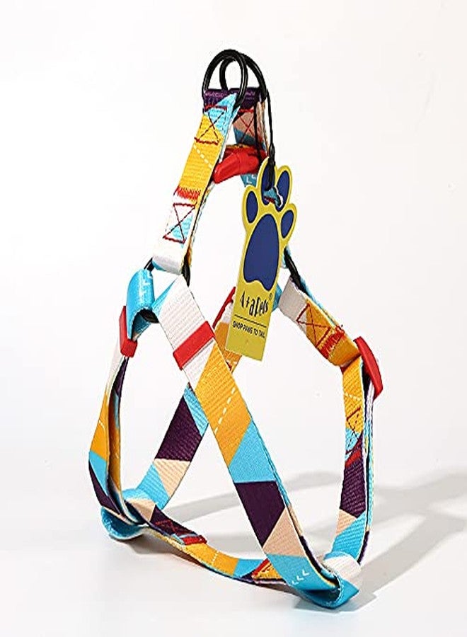 A+a Pets' Step in Harness for Dogs Cats Puppies in Soft Nylon Waterproof Material (Abstract Design, Large, Yellow/Blue) - Image 1