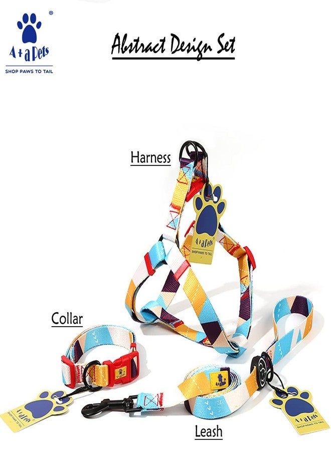 A+a Pets' Step in Harness for Dogs Cats Puppies in Soft Nylon Waterproof Material (Abstract Design, Large, Yellow/Blue) - Image 5