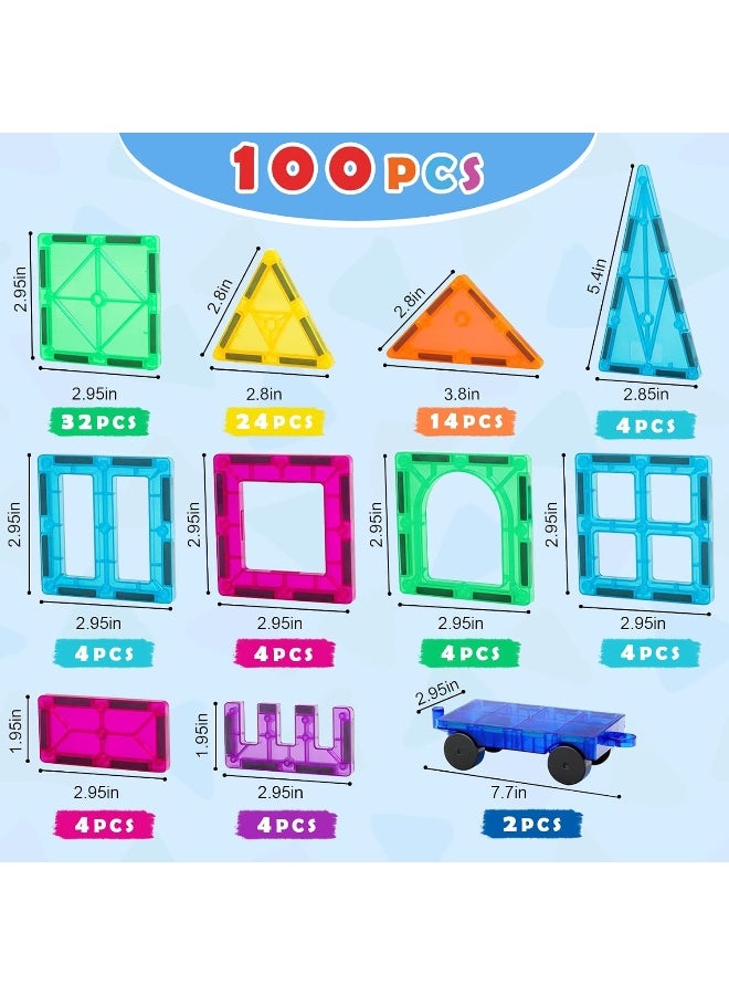Magnetic Tiles 100 PCS with 2 Cars - STEM Educational Toy - Image 4
