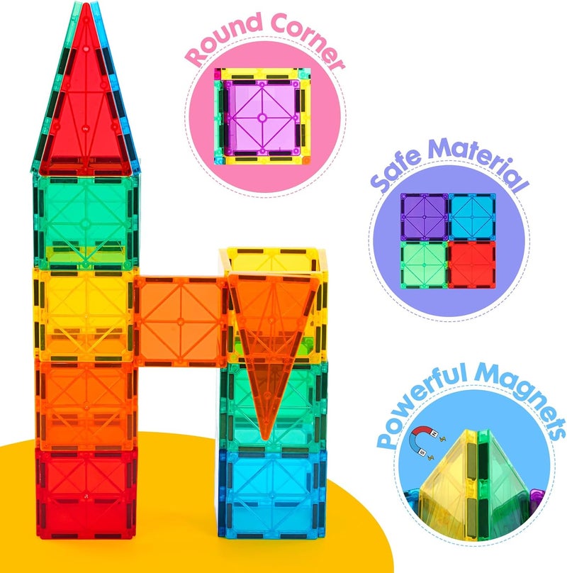 Magnetic Tiles 100 PCS with 2 Cars - STEM Educational Toy - Image 3
