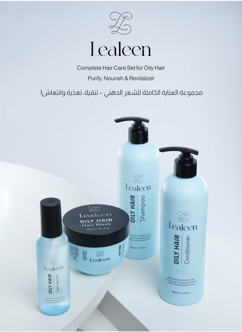 LEALEEN Lealeen for Oily Hair Bundle | Shampoo 500ml-Conditioner 500ml-Hair Serum 100ml-Hair Mask 300ml  - Image 1