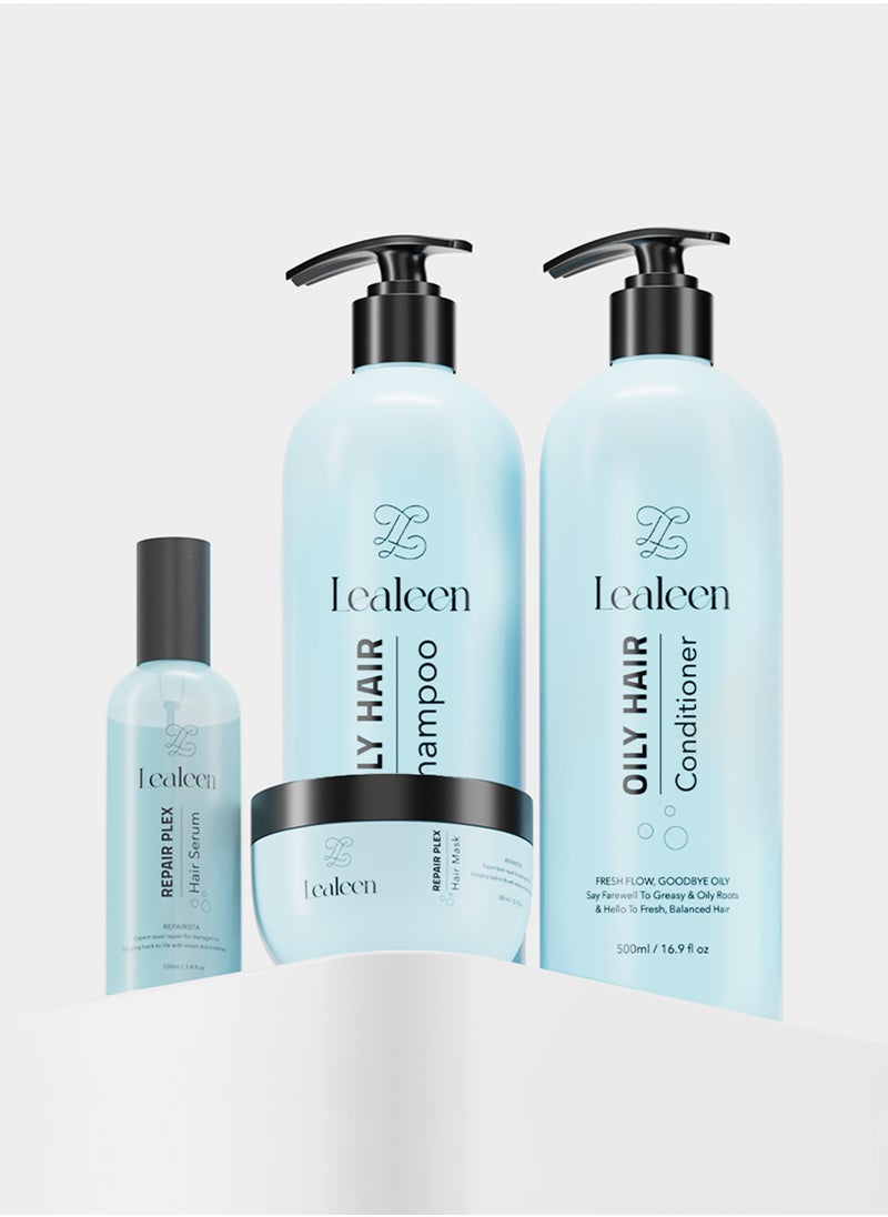 LEALEEN Lealeen for Oily Hair Bundle | Shampoo 500ml-Conditioner 500ml-Hair Serum 100ml-Hair Mask 300ml  - Image 3