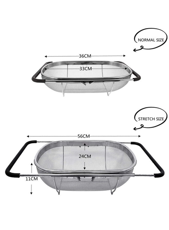 NOOA Stainless Steel Over the Sink Colander Strainer Basket，Draining Basket，Sink Basket，Sink with Rubber Grip, Fine Mesh, Large Kitchen Gadgets Tools，Strainer Home Kitchen Essentials - Image 3