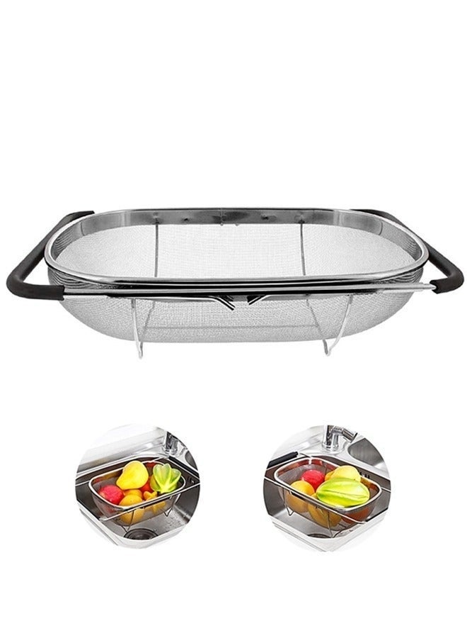 NOOA Stainless Steel Over the Sink Colander Strainer Basket，Draining Basket，Sink Basket，Sink with Rubber Grip, Fine Mesh, Large Kitchen Gadgets Tools，Strainer Home Kitchen Essentials - Image 1