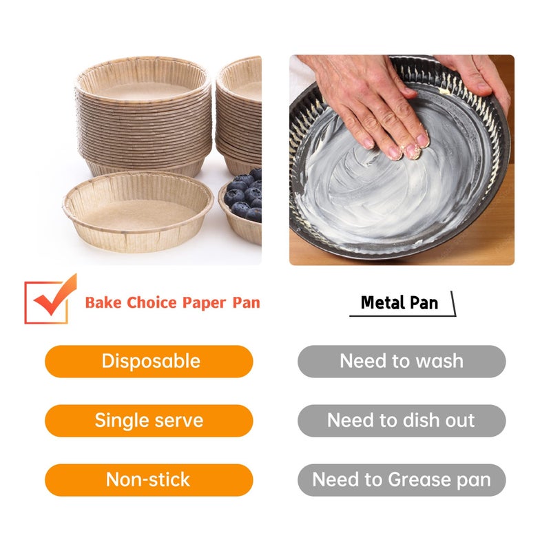 Bake Choice 50pcs Paper Mini Tart Pans for Baking, mini pie tins 4Inch Mini Pie Pans, Non-stick, Unbleached, Disposable Quiche Baking Dish,Oven safe, Microwave safe - Image 4