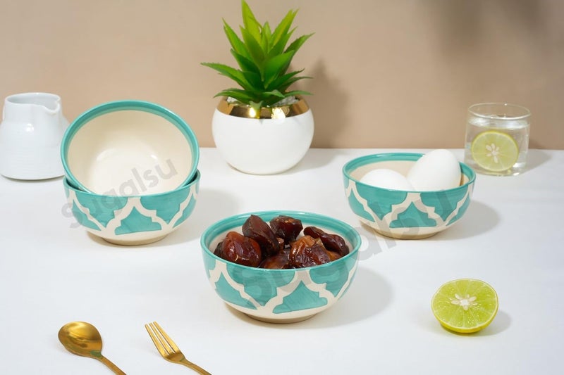 Sugalsu Soup Bowls Set of 4 4 Inch Cereal Bowls for Kitchen Ceramic Bowl Colorful Patterned Porcelain Bowls for Kitchen Decor and Housewarming Gift Dishwasher and Microwave SafeGreen - Image 4