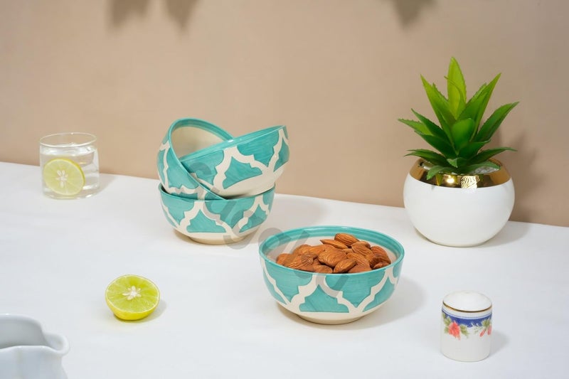 Sugalsu Soup Bowls Set of 4 4 Inch Cereal Bowls for Kitchen Ceramic Bowl Colorful Patterned Porcelain Bowls for Kitchen Decor and Housewarming Gift Dishwasher and Microwave SafeGreen - Image 5